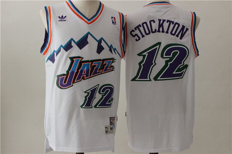 Men Utah Jazz #12 Stockton White Throwback NBA Jerseys